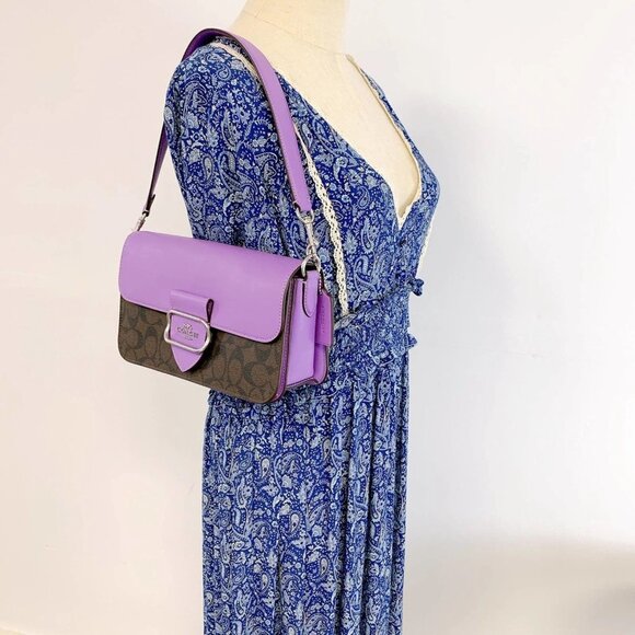 Coach CJ617 Morgan Shoulder Bag In Signature Canvas IN Brown Iris - Picture 1 of 10